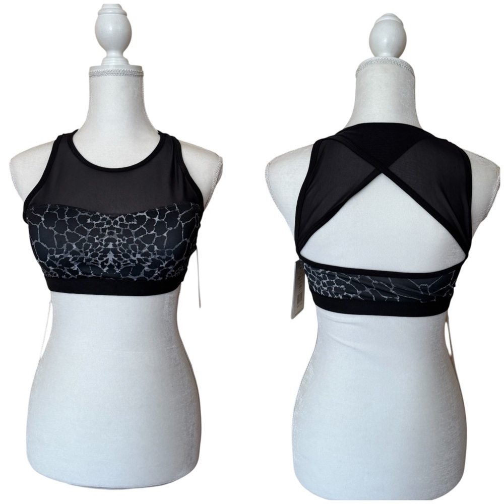 NWT KI PRO NYC women S Animal Print Black Mesh Sports Bra TOP yoga gym Running